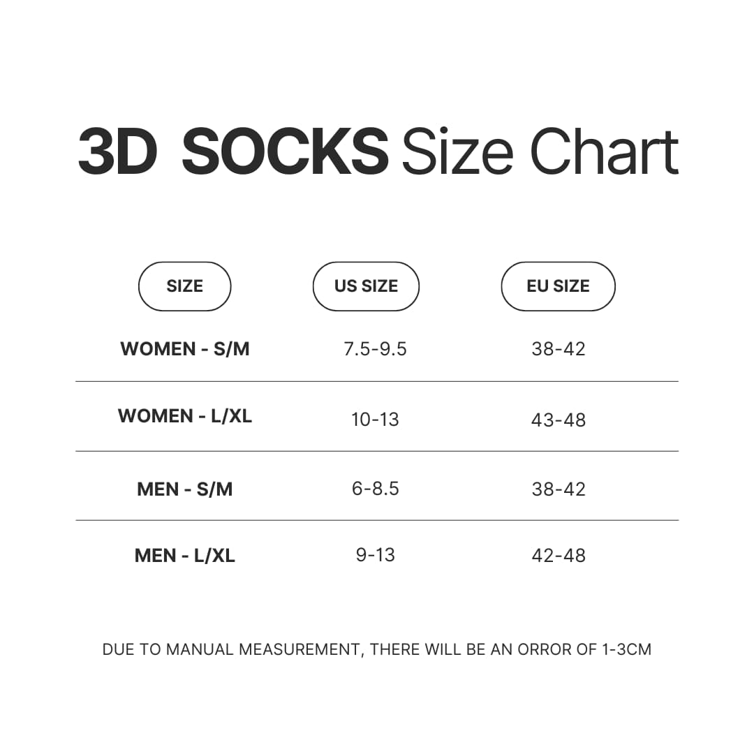 3D Socks Size Chart - Neon Genesis Evangelion Shop