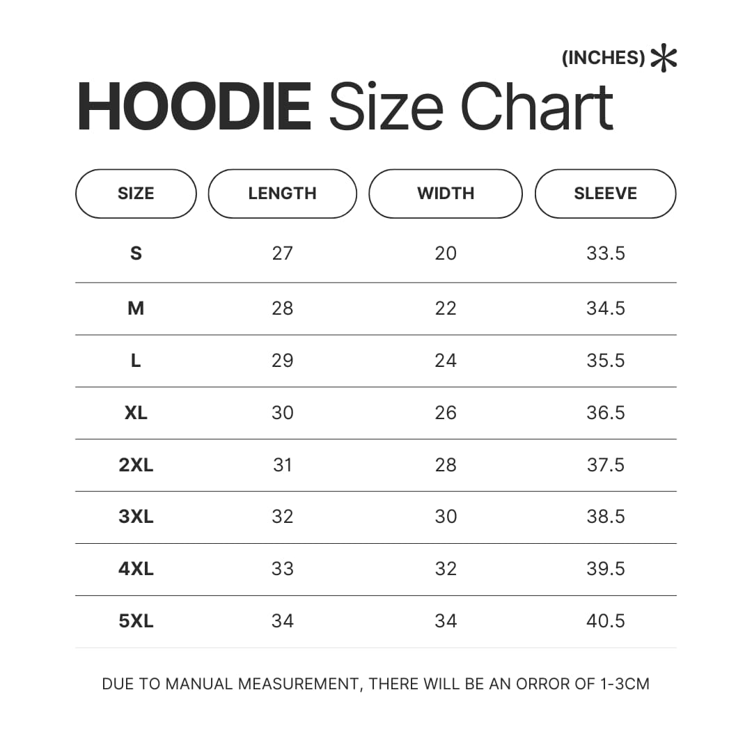 Hoodie Size Chart - Neon Genesis Evangelion Shop