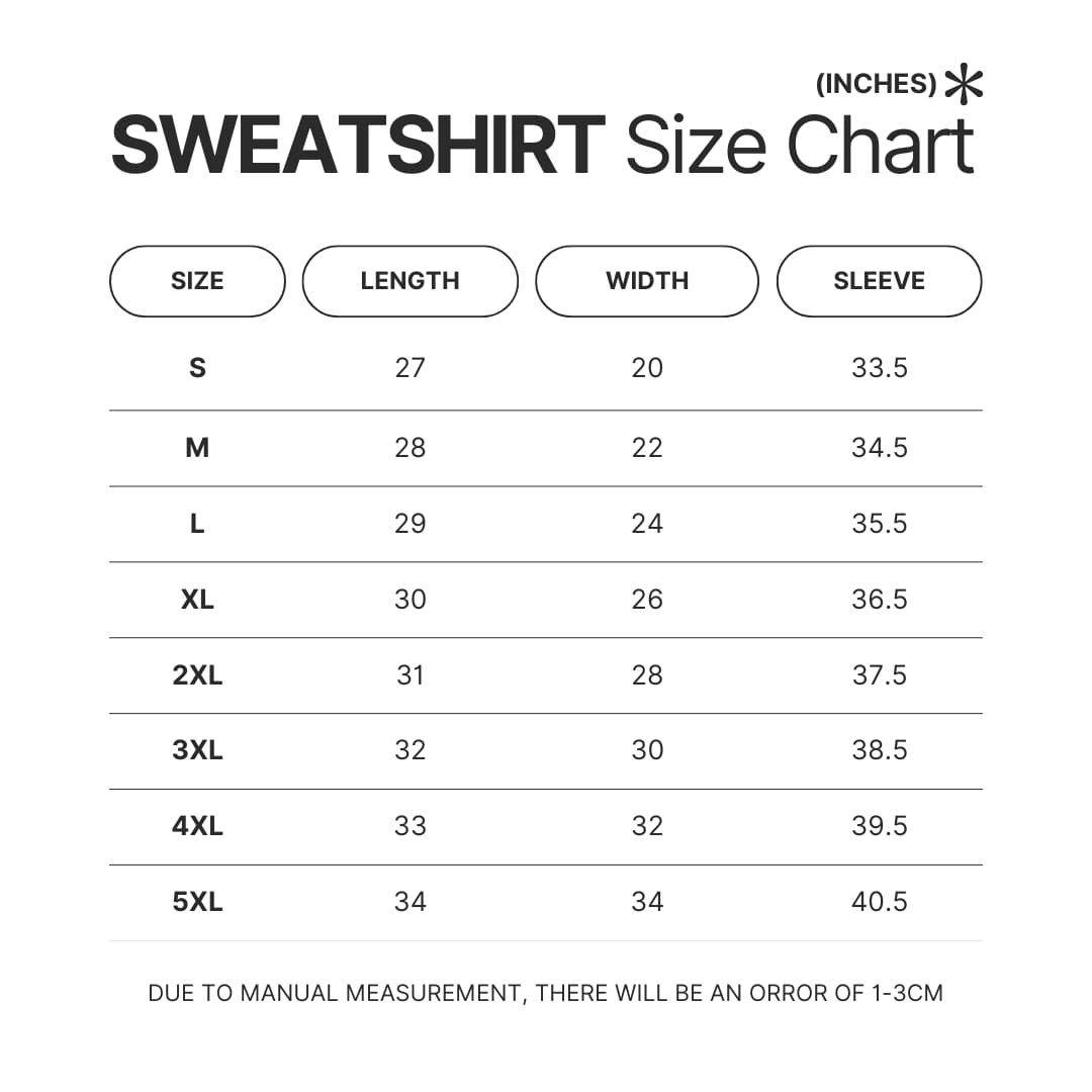 Sweatshirt Size Chart - Neon Genesis Evangelion Shop