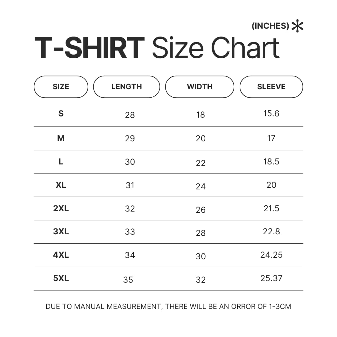 T shirt Size Chart - Neon Genesis Evangelion Shop