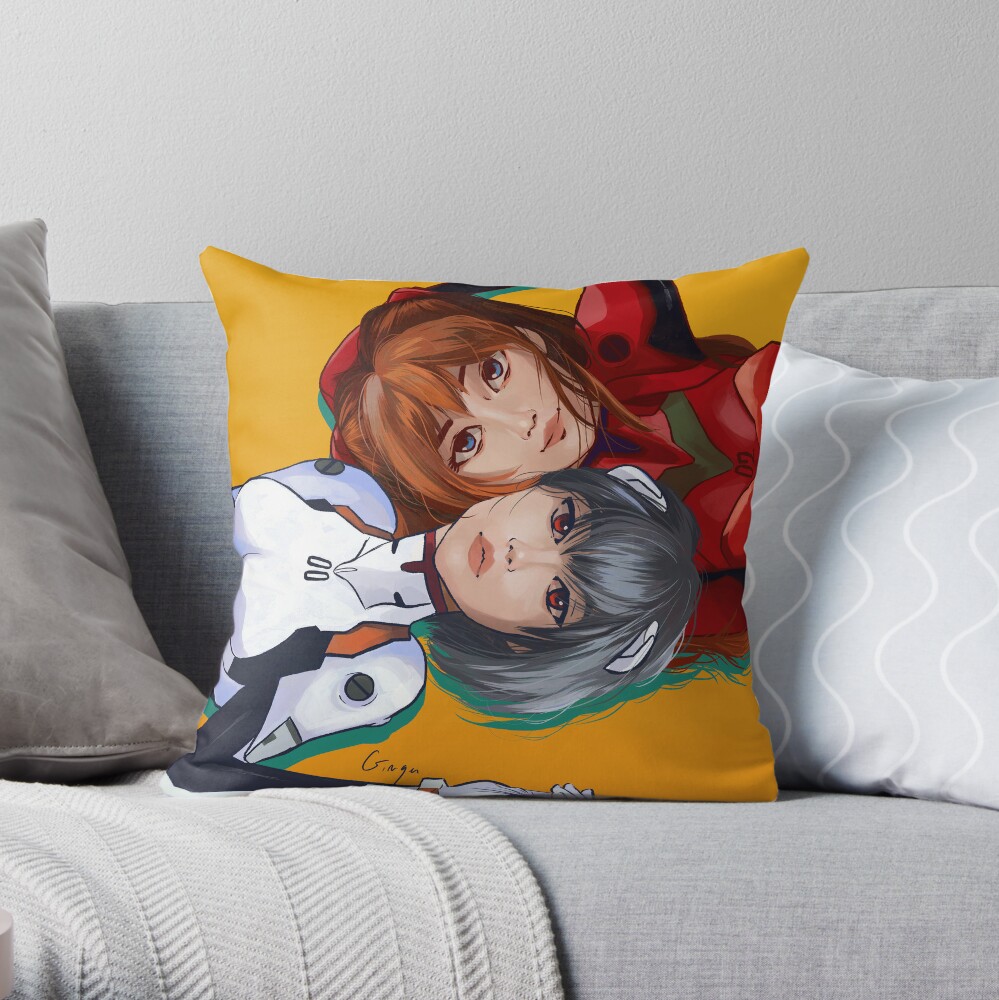 Evangelion Rei And Asuka Throw Pillow - Neon Genesis Evangelion Shop